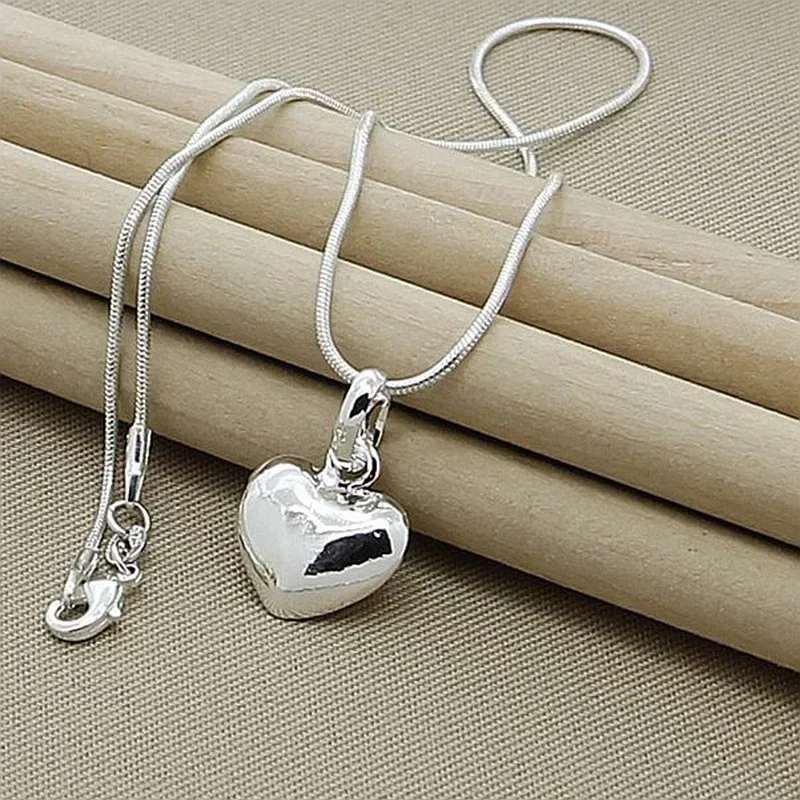 Heißer verkauf Silber farbe Solide Herz Halskette 18-30 Zoll Schlange Kette Für Frauen Mädchen Hochzeit Charme Mode schmuck luxus Image