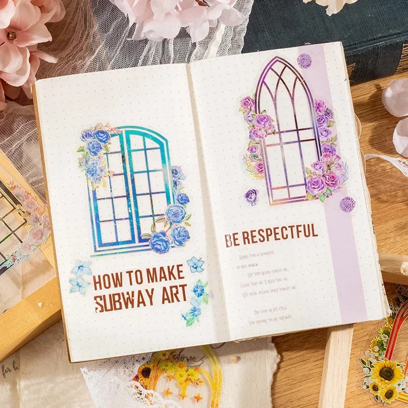 10 Blatt Rose Dekoratives Zubehör Scrapbooking geschnittenes Rechteck Twist Manuelle Aufkleber Blumen Fensterbank Laserkonto 148*80MM Image