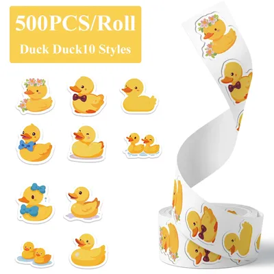 500 Stück/Rolle Cartoon gelbe Ente niedliche Aufkleber für DIY Scrapbook Briefpapier Wasserflasche Telefon Laptop Gitarre Graffiti Aufkleber Image