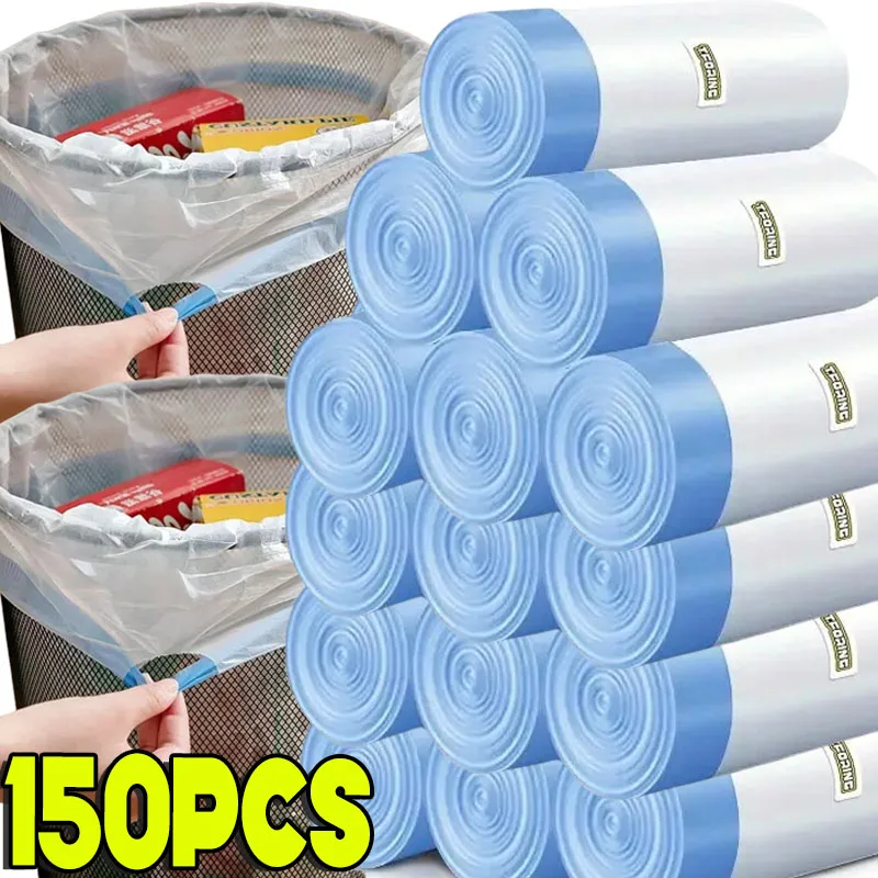50/150PCS Haushalt Müll Tasche Kordelzug Große Verdickung Tragbare Pull Taschen Weiß Plastiktüte Kordelzug Taschen Kordelzug tasche
