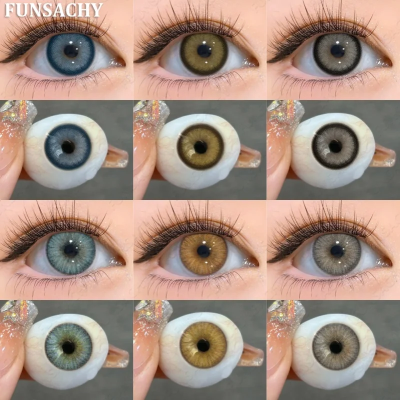 FUNSACHY 1 Paar farbige Kontaktlinsen für Augen, natürlich, braun, grau, für Schüler, Kosmetika, jährliche blaue Farblinse, grüne Softlens Image
