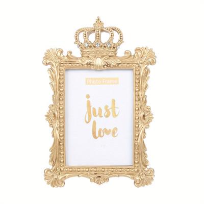 "TEMU 7" Golden Luxury Rectangle Crown Picture Frame Baroque Photo Frame Home Decor Fits For 4''* 6'' Picture" Image