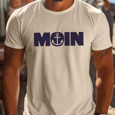 TEMU Men's Casual Summer T-shirt With Hello Anchor Print - Short Sleeve, White Crew Neck, Stretchy Fabric, Outdoor Activities, Casual Summer Wear | | Polyester Image