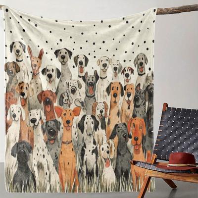 TEMU Cozy Flannel Dog Print Blanket – Soft, Warm, And Vintage Style With Dalmatian & Design – Sofa, Bed, Car, Office, Camping, Travel – Gift Blanket Image