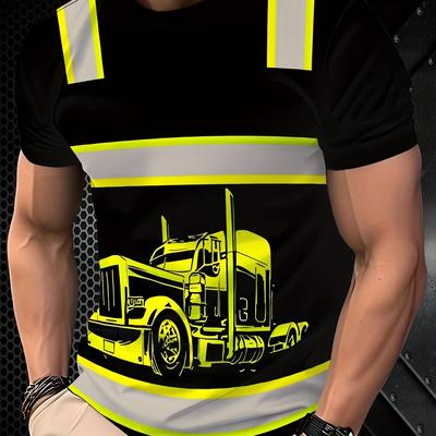 TEMU Men's Retro Graphic T-shirt - 3d Print, Short Sleeve, Round Neck, Casual Summer Tee With Design, Lightweight Polyester Blend For Casual Attire Image