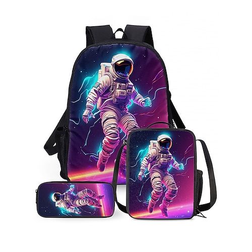 Set zaino da astronauta per bambini, composto da 3 pezzi a tema galassia, con borsa termica per il pranzo e astuccio, ideale per la scuola elementare, i viaggi e il ritorno a scuola.