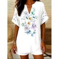 Camicia boho da donna floreale grafico elegante Bohemia vintage maniche senza maniche manica corta top regolari per vacanze al mare nera bianca rosa blu khaki estate primavera