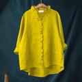 camicetta da donna in cotone e lino tinta unita elegante casual manica lunga scollo a V top normale quotidiano festa bottoni bianco giallo rosso blu beige estate autunno