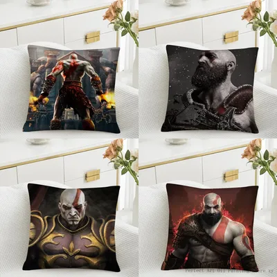 Kratos Game God Of War Kissenbezug, quadratisches Kissen, Kissenbezug, Schlafzimmer, Sofa, Raumdekoration, lässiger Kissenbezug Image