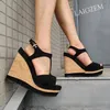 Zhima Frauen Sandalen Plattform Keile Peep Toe Knöchel riemen High Heels Pump Damen Patchwork Schuhe Frau Größe 39 42 45 48 52