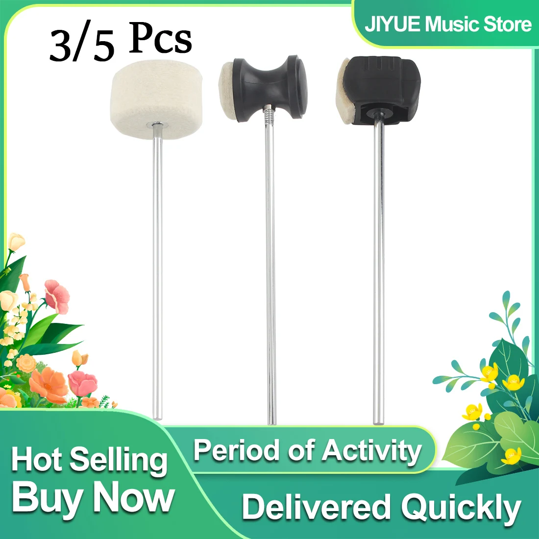 3/5 Stück Drums Treadle Hammerheads Drum Pedal Beater Hammer Ersatz für Drum Set Kit Edelstahlschaft Filz Beater Head Image