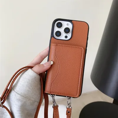 Lanyard-Leder-Handyhülle für iPhone 16E 16 15 Plus 14 11 Pro Max 13 12 Mini XS XR 7 8 Crossbody Wallet Card Holder Slot Cover