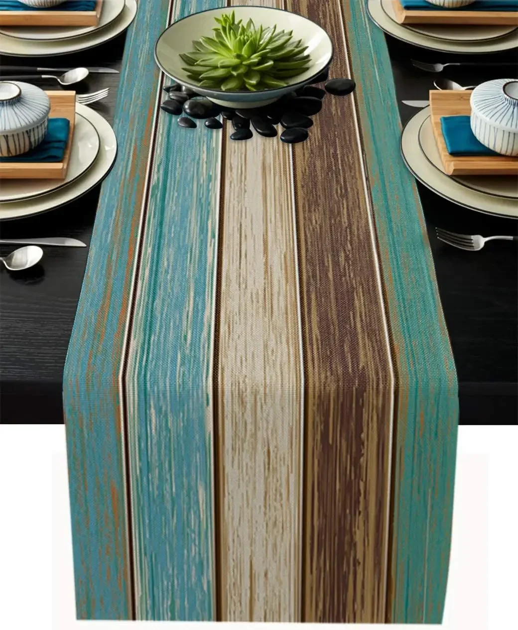 1PC Holz Textur Tischläufer 33x183cm Leinen Rustikale Esstisch Dekorationen Für Hochzeit Party Kaffee/Hotel Home Decor Image