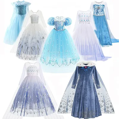 Disney Klassisches Kostüm Prinzessin Kleid Für Mädchen Cosplay Schneekönigin Blau Gefrorene Elsa Image