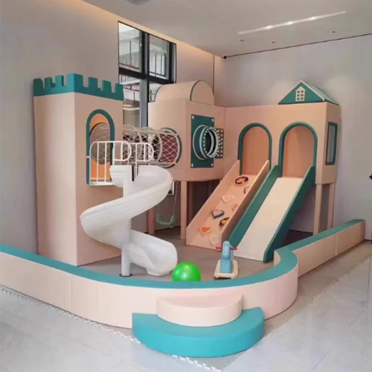 Moderner, robuster Innenspielplatz, weiches Spielgerät-Set für Kinder, kommerzieller Kinderspielplatz mit Rutsche und Ballbecken Image