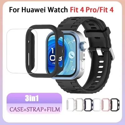 PC Hohl Fall + Armband + Film Für Huawei Uhr Fit 4 Pro Smartwatch Screen Protector Rahmen Stoßstange für Huawei Fit 4 Fit4 Abdeckung Shell Image