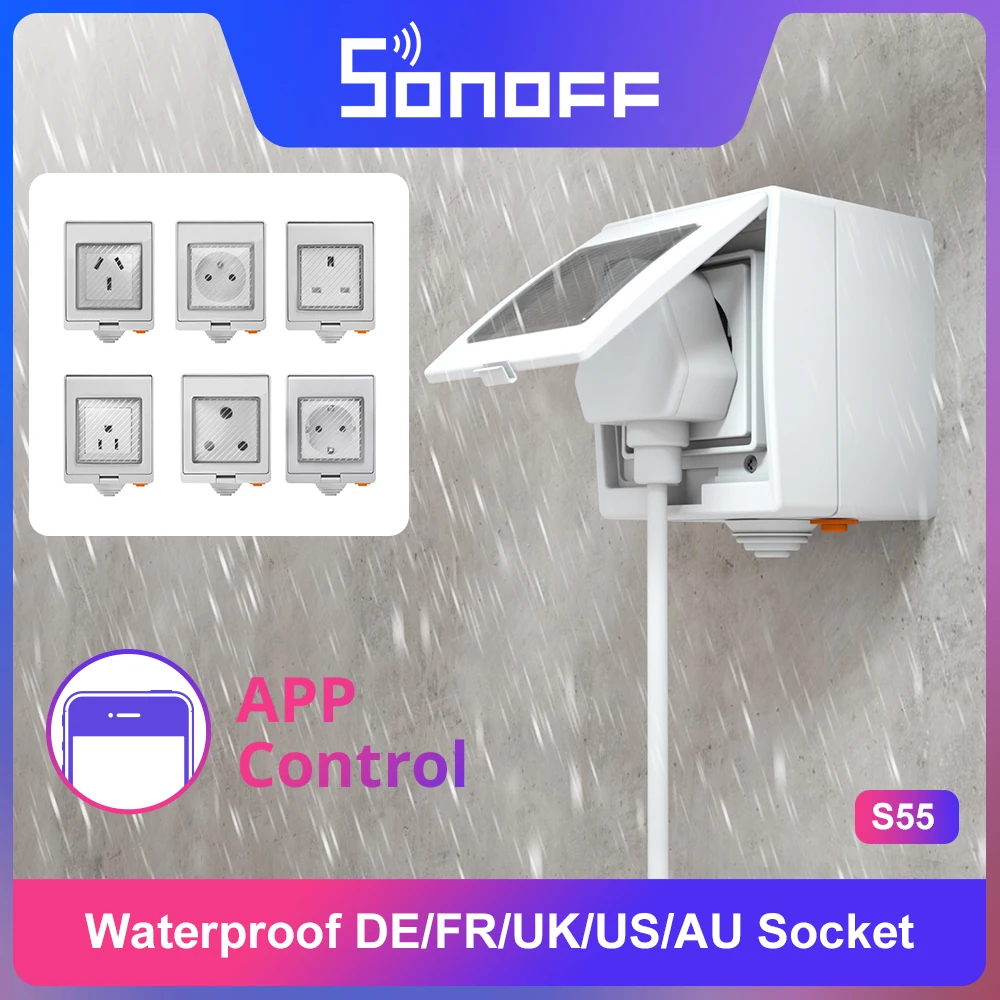 Itead Sonoff S55 Wasserdichte Intelligente Sockel Wifi Schalter UK/AU/US/FR/DE/ZA Mehrere version Wifi Buchse Arbeitet Mit Alexa Google Hause Image