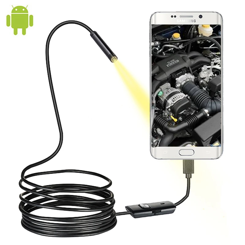 7,0 mm 5,5 mm wasserdichte Endoskopkamera, 6 LEDs, verstellbar, USB, Android, flexible Inspektionsendoskop für Telefon, PC, Dentalspiegel Image