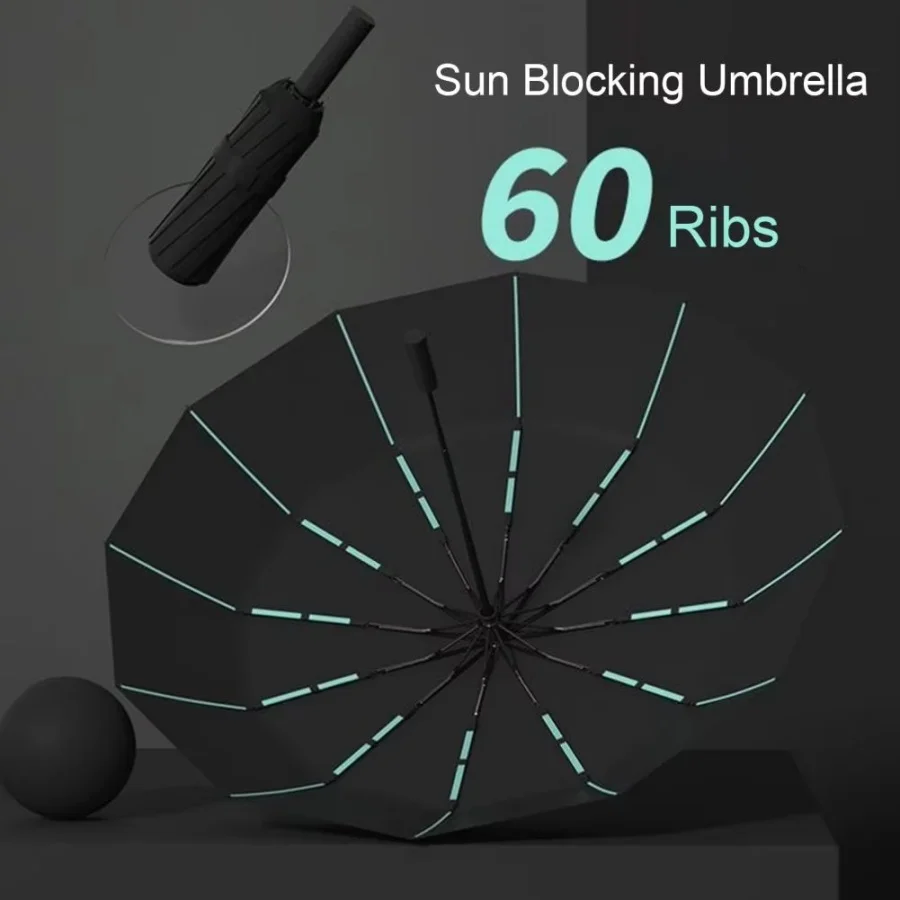 Superstarker, winddichter 60-Knochen-Klappschirm für Männer und Frauen, große automatische, wasserdichte, rutschfeste, sonnenfeste UV-Regenschirme für Männer Image