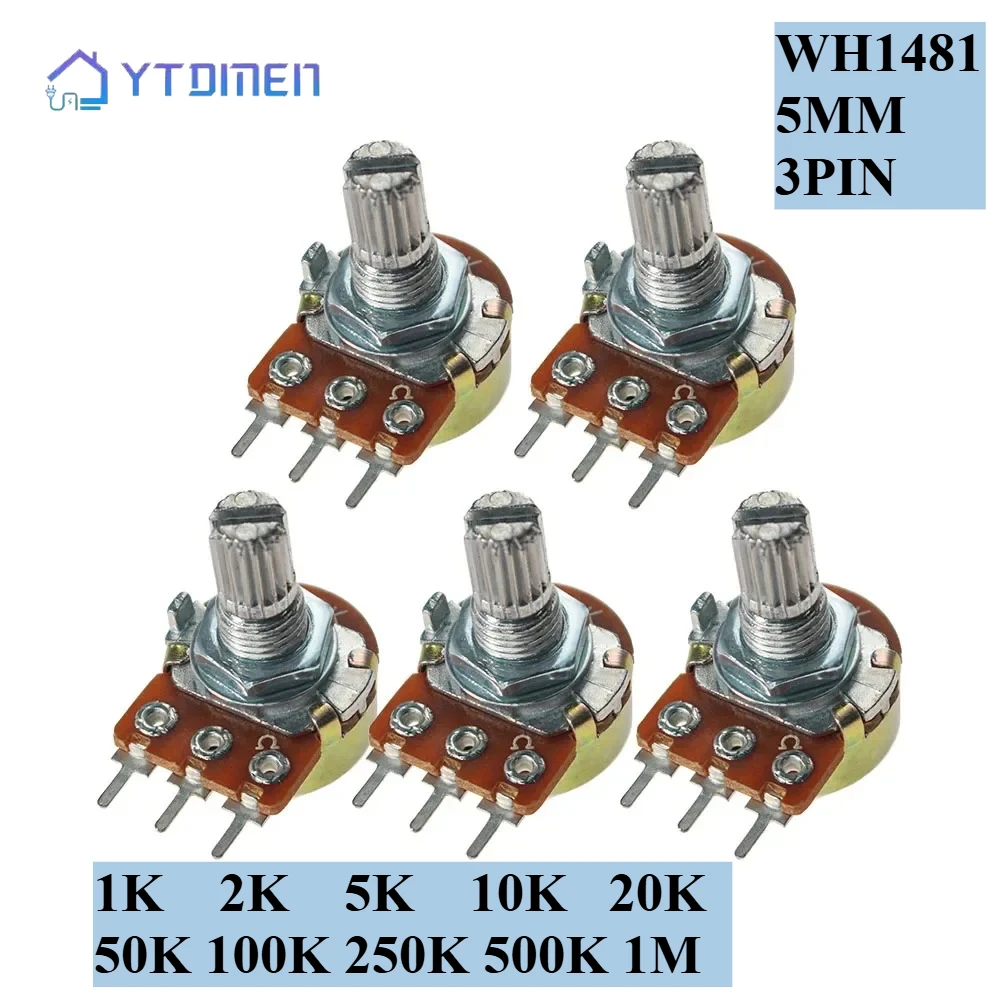 5Pcs WH148 3Pin 15mm 100K-1M Ohm Linear Potentiometer Variable Widerstände Welle Single Turn Rotary Carbon Film Kegel Schalter Image