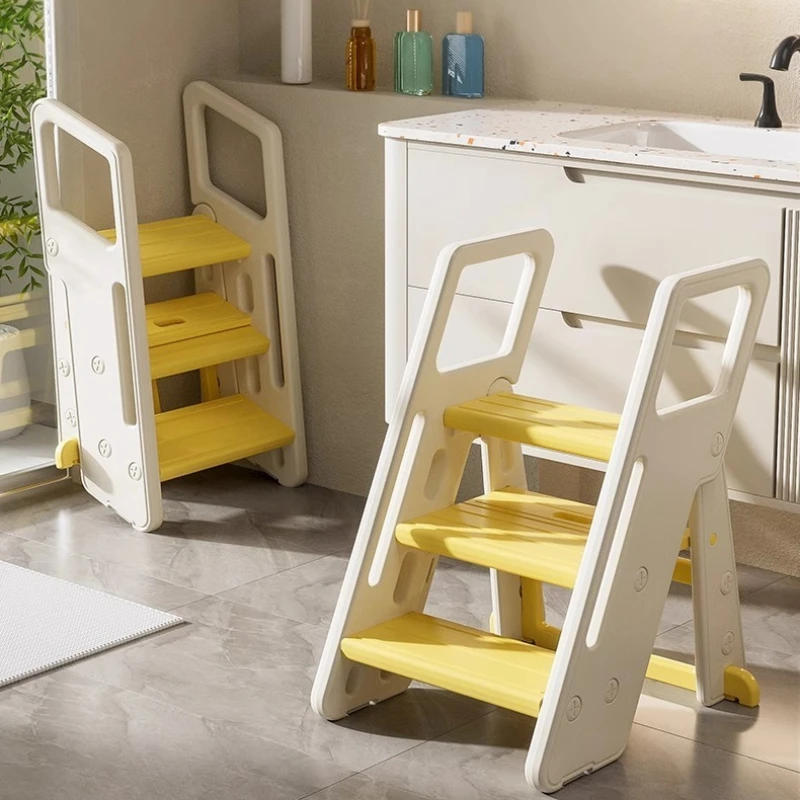 Faltbarer Kleinkind-Tritthocker für Badezimmer, verstellbarer 3-Stufen-Hocker mit Griffen für Kinder, Kinderküche, Thekenhocker, Helferleiter