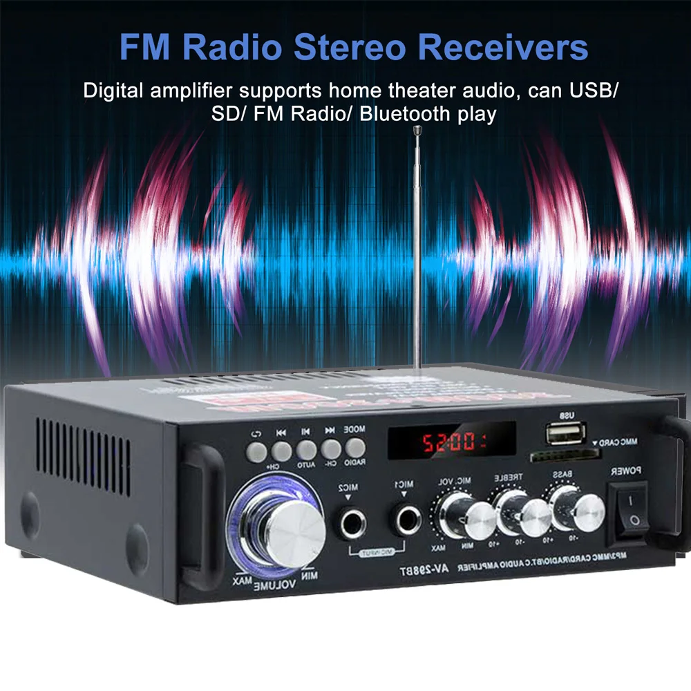600W Amplificatore digitale Audio Bass Audio Potenza Bluetooth Amplificatore domestico Hifi MP3 FM Auto Musica Subwoofer Altoparlanti USB SD Mic