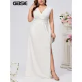 GIBSIE grande taille blanc col en v sans manches robe de soirée de mariage femmes Sexy découpe dos nu élégant haute fente longue Maxi robes