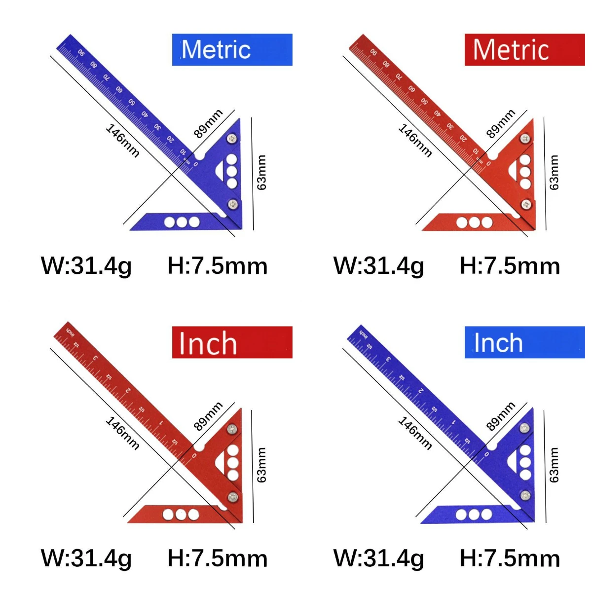 Centro Finder Lavorazione del legno Quadrato 45 Calibro angolare da 90 gradi Righello da carpentiere Strumento di misurazione del legno con scriba per una marcatura accurata