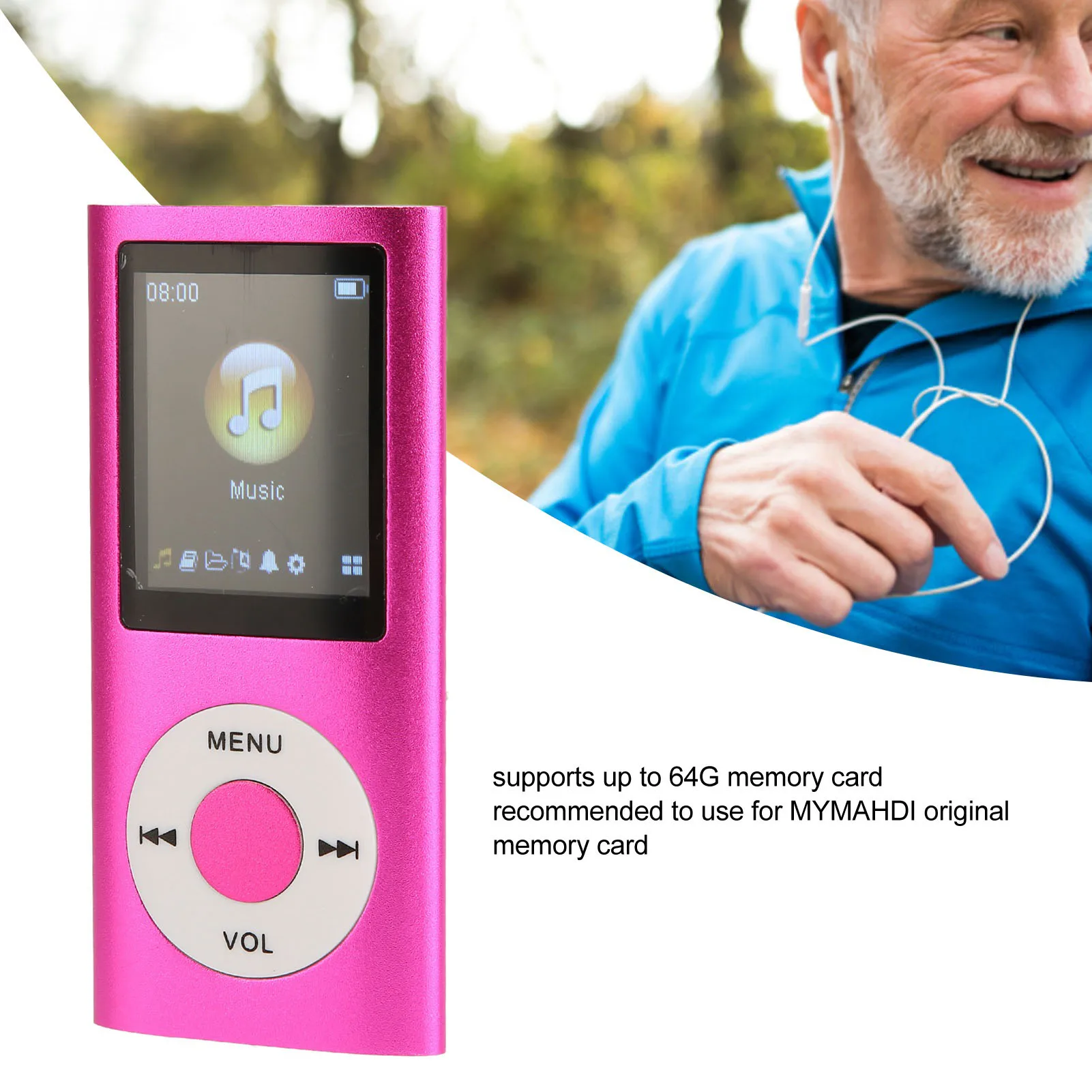 Lettore da 1,8 pollici Supporto scheda di memoria Lettore MP3 LCD ultra sottile con Bluetooth per studenti che corrono a piedi Lettore LCD Lettore MP3