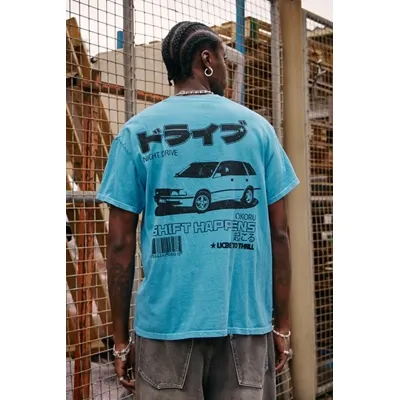 UO Blue Car T-Shirt - Blue L at Urban Outfitters
