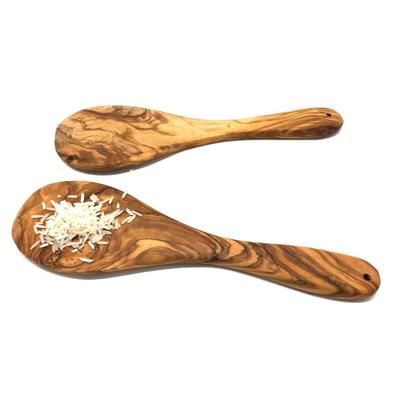 Reislöffel OLIVENHOLZ-ERLEBEN "Reislöffel aus Olivenholz", braun (braun, länge ca. 20 cm), Olivenholz, Edelstahl, Kochlöffel, Reislöffel zum Portionieren, Servieren und Mischen von Reis Image
