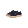 Plateausneaker TOMMY HILFIGER "VULC ESPADRILLE SNEAKER", Damen, Gr. 42, blau (dunkelblau), Baumwolle, casual, Schuhe, Freizeitschuh, Halbschuh, Schnürer mit bastbezogenem Plateau