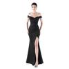 Jerseykleid MODA MINX "Zara Off Shoulder Dress", Damen, Gr. M, EURO-Größen, schwarz, 100% Polyester, unifarben, elegant, Carmenausschnitt, Kleider, mit schulterfreiem Design