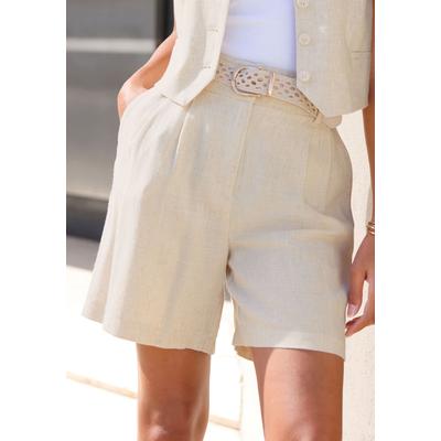 Bermudas LASCANA, Damen, Gr. 36, N-Gr, beige (sand), Web, Obermaterial: 85% Viskose, 15% Leinen, unifarben, modisch, figurumspielend ca. Mitte Oberschenkel, Hosen Image