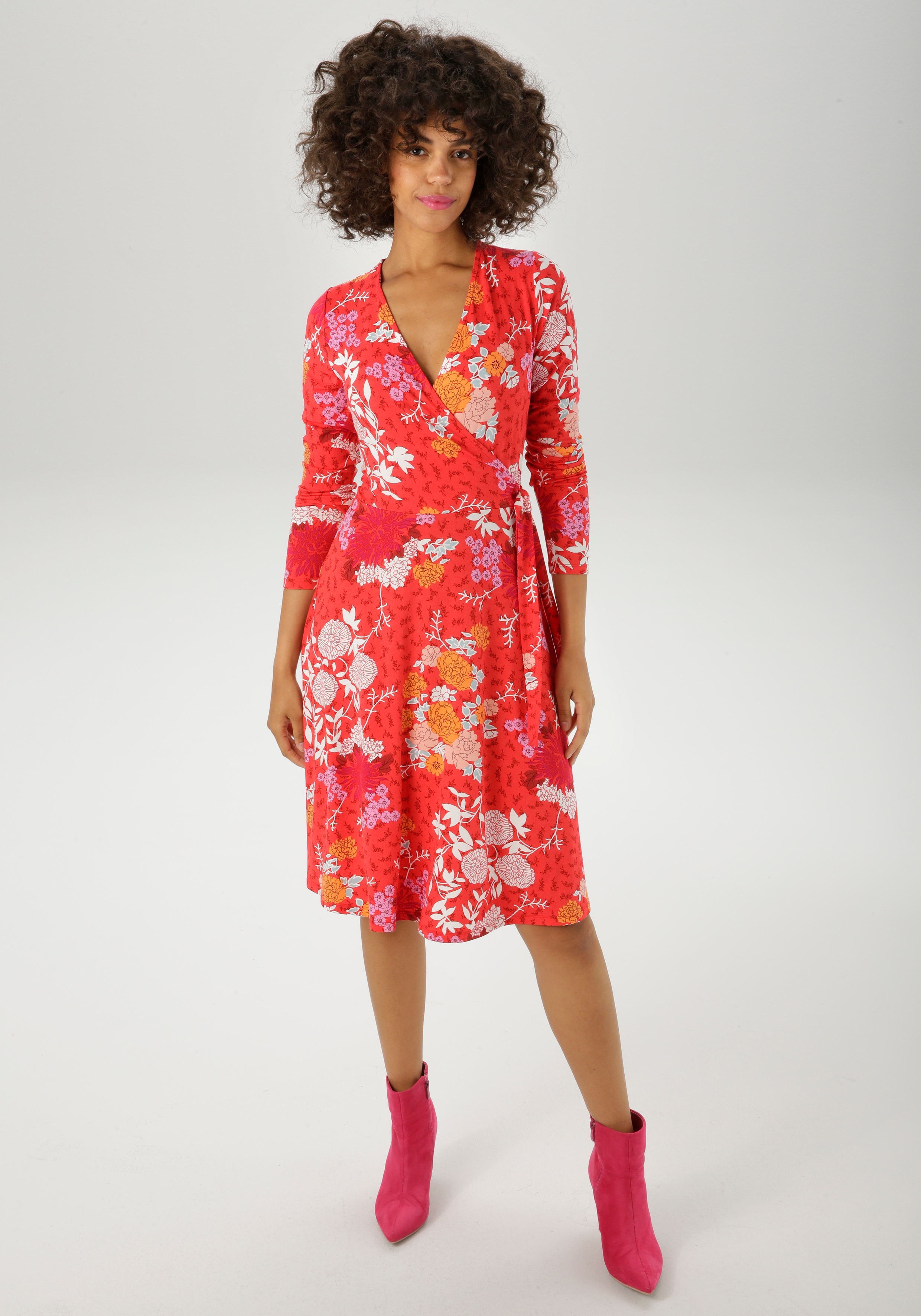 Jerseykleid ANISTON CASUAL, Damen, Gr. 38, N-Gr, rosa (rot, weiß, orange, hellblau, altrosa, braun, fuchsia, flieder, schwarz), Single Jersey, Obermaterial: 95% Viskose, 5% Elasthan, bedruckt, geblümt, figurumspielend knieumspielend, V-Ausschnitt,...