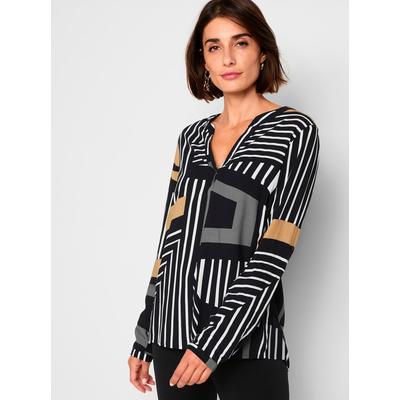 Schlupfbluse INSPIRATIONEN, Damen, Gr. 42, gelb (schwarz, camel, bedruckt), 100% Viskose, gemustert, V-Ausschnitt, Langarm, Blusen Image