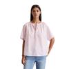 Kurzarmbluse MARC O'POLO "aus Baumwoll-Chambray", Damen, Gr. 40, lila (pale lila), Obermaterial: 100% Baumwolle, unifarben, elegant, relaxed fit normal, Kurzarm, Blusen