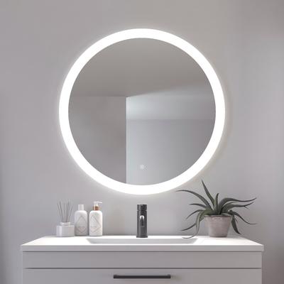 Badspiegel LOEVSCHALL "Vega Rund, Badzimmerspiegel mit LED Beleuchtung, Lichtspiegel", silber, Spiegel, T: 2,7cm Ø 80cm, Spiegelglas, Touchpanel für Lichtsteuerung, Dimmbar Spiegel, Dänisches Design, T:2,7cm Ø:80cm Image