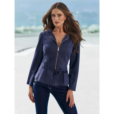 Lederimitat-Blazer HEINE "Lederimitat-Blazer", Damen, Gr. 40, blau (marine), 90% Polyester, 10% Elasthan, Langarm, Blazer Image