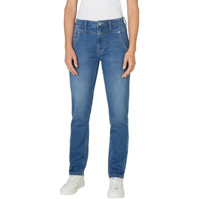 Tapered-fit-Jeans PEPE JEANS "TAPERED GYMDIGO MW CAREY", Damen, Gr. 29, Länge 32, blau, Denim/Jeans, Obermaterial: 86% Baumwolle, 12% Polyester, 2% Elasthan, casual, gerade, unten schmal, Jeans, mit Passe vorn Image