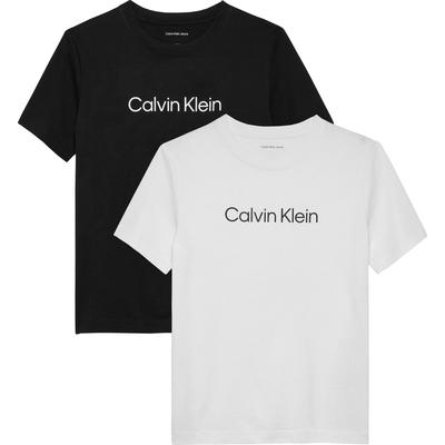 T-Shirt CALVIN KLEIN JEANS "Institutional 2-Pack T-Shirt", Jungen, Gr. 8 (128), schwarz, hellweiß, Single Jersey, Obermaterial: 100% Baumwolle, casual, regular fit, Rundhals, Kurzarm, Shirts, für Kinder bis 16 Jahre und mit Logoschriftzug Image