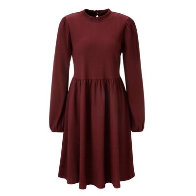 Jerseykleid ANISTON CASUAL, Damen, Gr. 36, N-Gr, rot (bordeaux), Single Jersey, Cru00eape, Obermaterial: 98% Polyester, 2% Elasthan, unifarben, Strukturmuster, casual, lässig geschnitten kniefrei, Rundhals, Langarm elastischer Bund mit Gummizug,... Image