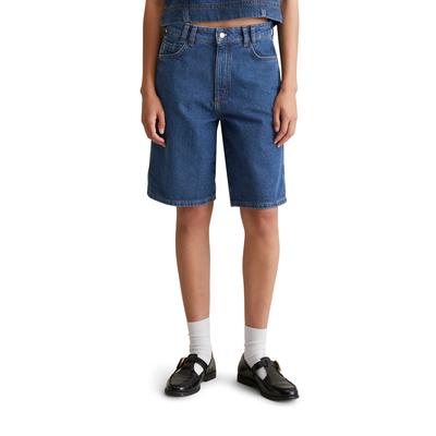 Shorts MARC O'POLO DENIM "aus Rigid Denim ohne Elasthan", Damen, Gr. 33, Normalgrößen, blau (dunkelblau), Obermaterial: 100% Baumwolle, unifarben, casual, ausgestellt knielang, Hosen