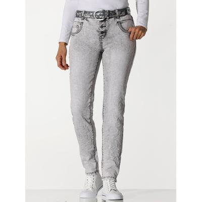 Bequeme Jeans HEINE, Damen, Gr. 38, Normalgrößen, blau (light grau, denim), 98% Baumwolle, 2% Elasthan, unifarben, lang, Jeans Image