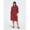 Blusenkleid ONLY CARMAKOMA "CARHARMONY LIFE 3/4 BLK DRESS AOP BS", Damen, Gr. 52, N-Gr, poppy rot aop:upscaled leo, Web, Obermaterial: 100% Viskose, bedruckt, modisch, Rundhals, 3/4-Ärmel, Kleider
