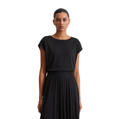 Jerseykleid MARC O'POLO "und plissiertem Rock", Damen, Gr. S, Normalgrößen, schwarz, Obermaterial: 72% Lyocell, 28% Polyester, unifarben, Rundhals, Kurzarm, Kleider Image