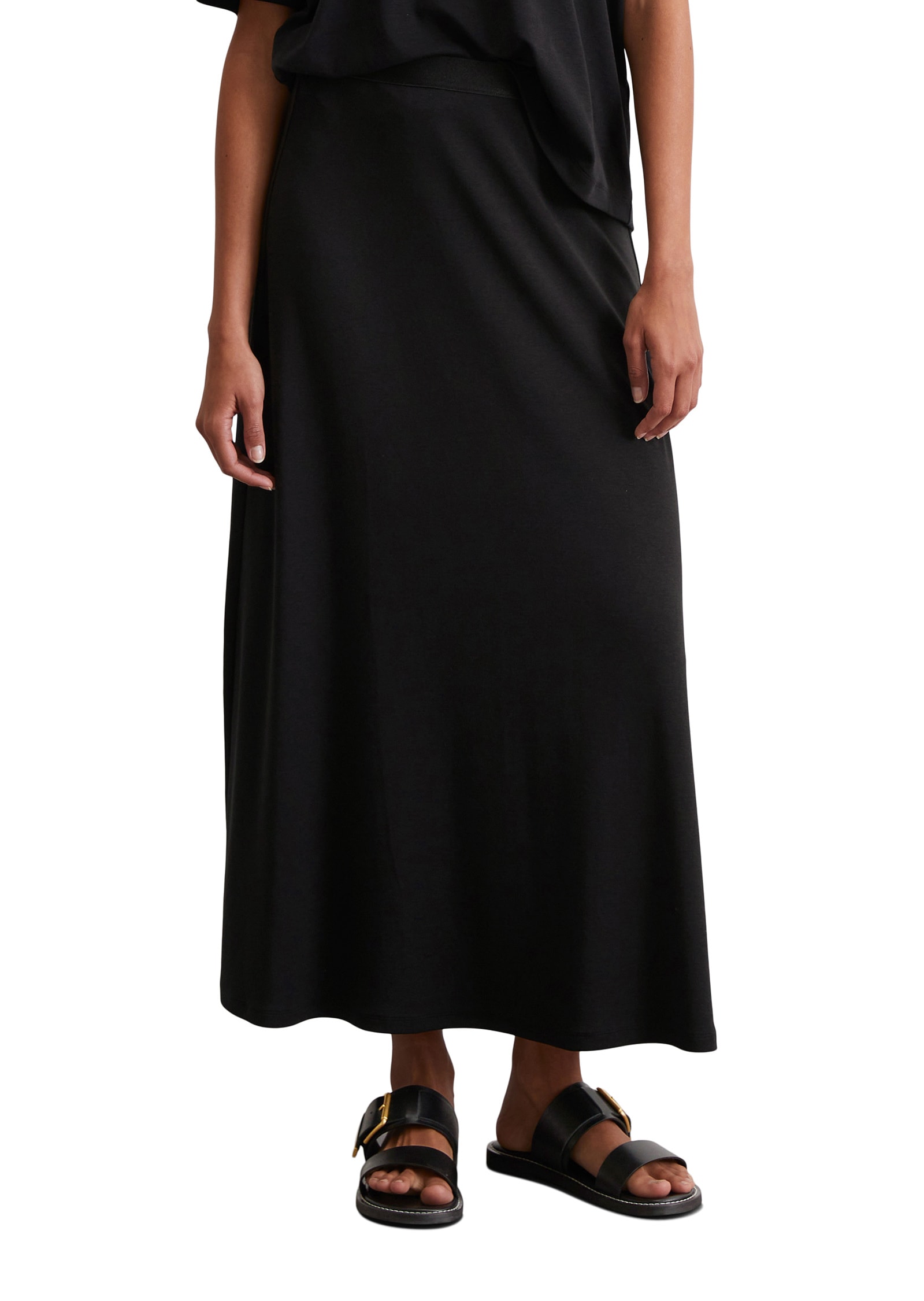 Jerseyrock MARC O'POLO "aus elastischem Vikose-Mix", Damen, Gr. S, schwarz, Obermaterial: 66% Lyocell, 32% Baumwolle, 2% Elasthan; Futter: 100% Nicht verfügbar, unifarben, Casual, lang, Röcke