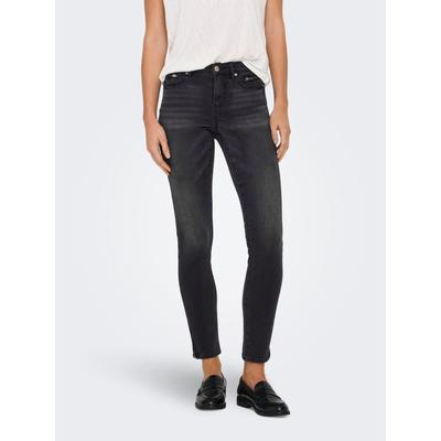 Skinny-fit-Jeans ONLY "ONLWAUW MW ZIP SK ANK DNM BOX", Damen, Gr. S (36), Länge 32, schwarz (washed schwarz), Denim/Jeans, Obermaterial: 64% Baumwolle, 31% Polyester, 3% Viskose, 2% Elasthan, unifarben, modisch, skinny fit knöchellang, Jeans Image