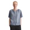 Kurzarmbluse MARC O'POLO "aus Baumwoll-Chambray", Damen, Gr. 34, blau (blau melange), Obermaterial: 100% Baumwolle, unifarben, elegant, relaxed fit, Kurzarm, Blusen