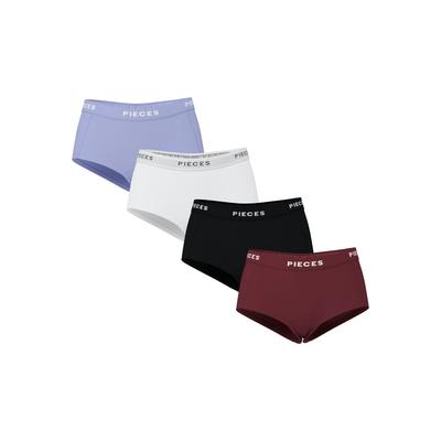 Hipster PIECES "PCLOGO LADY 4 PACK SOLID NOOS BC", Damen, Gr. M (38), tawny port pack:4 pack with baby lavender, hellweiß, schwarz, tawny port, Jersey, Obermaterial: 95% Baumwolle, 5% Elasthan, unifarben, figurbetont, Unterhosen Image